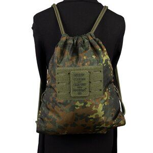 HEXTAC Camo Drawstring Backpack Tactical Cinch Top MOLLE Patch Panel
